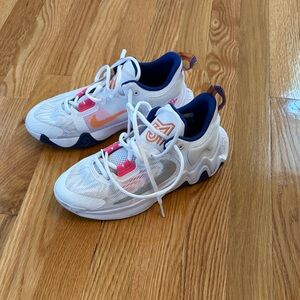 Nike Kids White Sneakers with Pink, Orange and Navy Accents